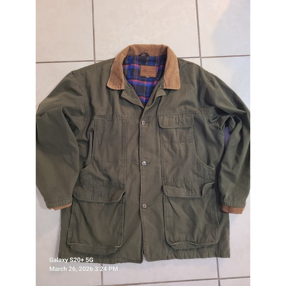 Aberdeen Barn Jacket Mens XL Green Good Plaid Flannel Lined Corduroy Field Coat